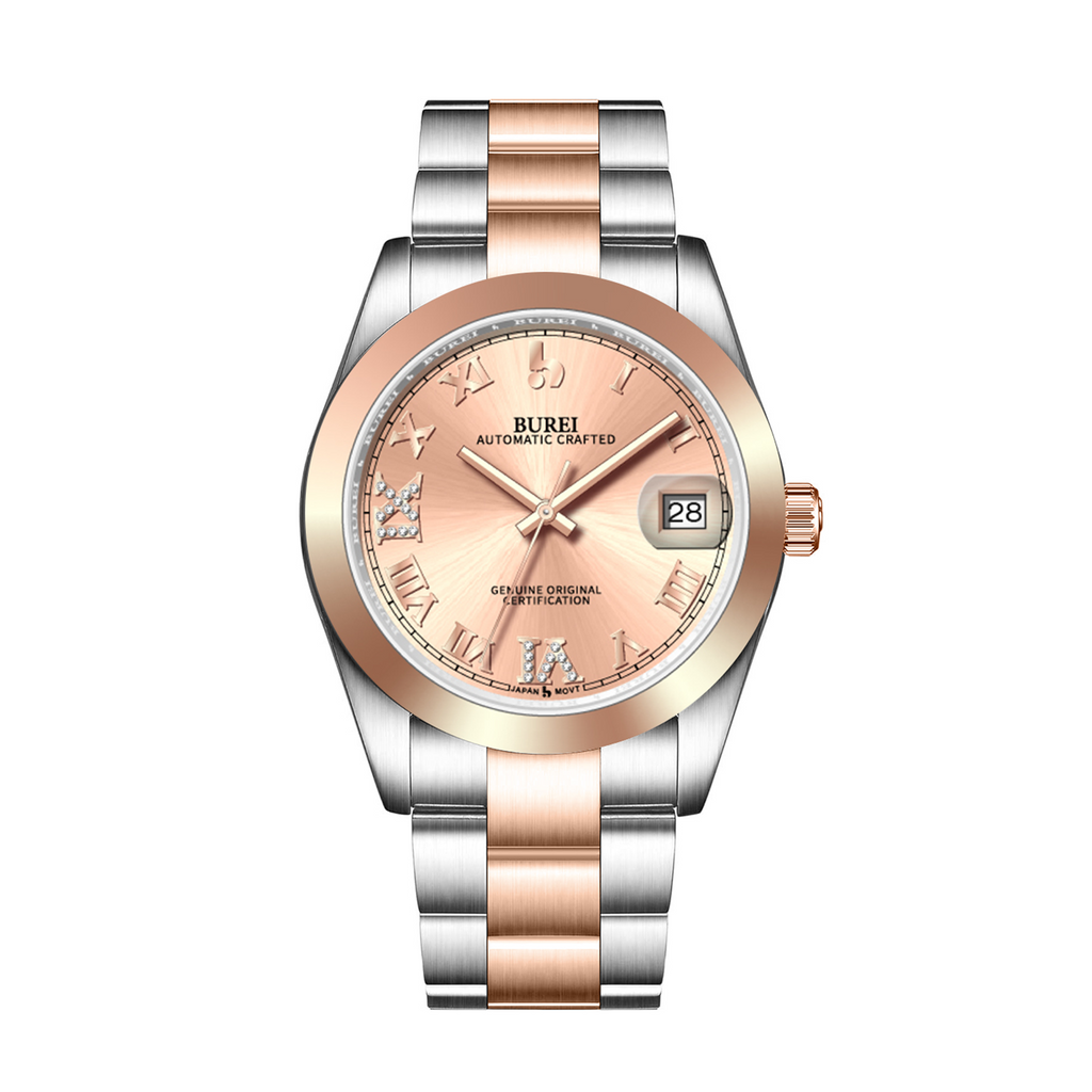 BUREI Men's Luxury Automatic Watch Fashion Waterproof Mechanical Watch, Adjustable Stainless Steel Two Tone Strap,Gift for Men