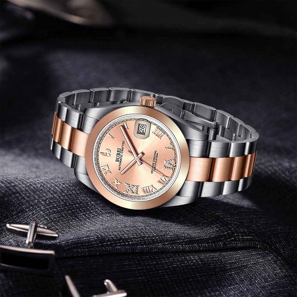 BUREI Men's Luxury Automatic Watch Fashion Waterproof Mechanical Watch, Adjustable Stainless Steel Two Tone Strap,Gift for Men
