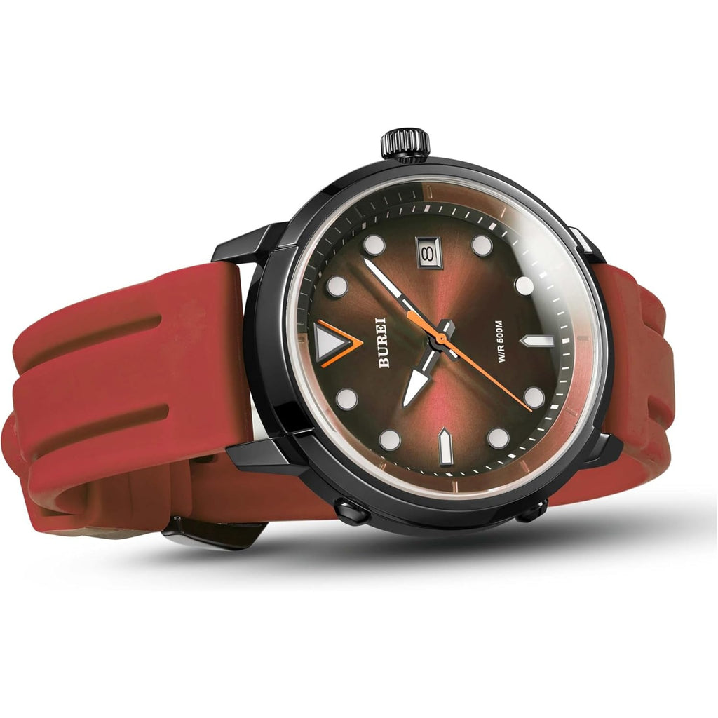 BUREI Men's Diving Watch 500 Meters Waterproof Mechanical Watch Large Dial Fashion Stainless Steel Watch Silicone Strap Luminous Pointer