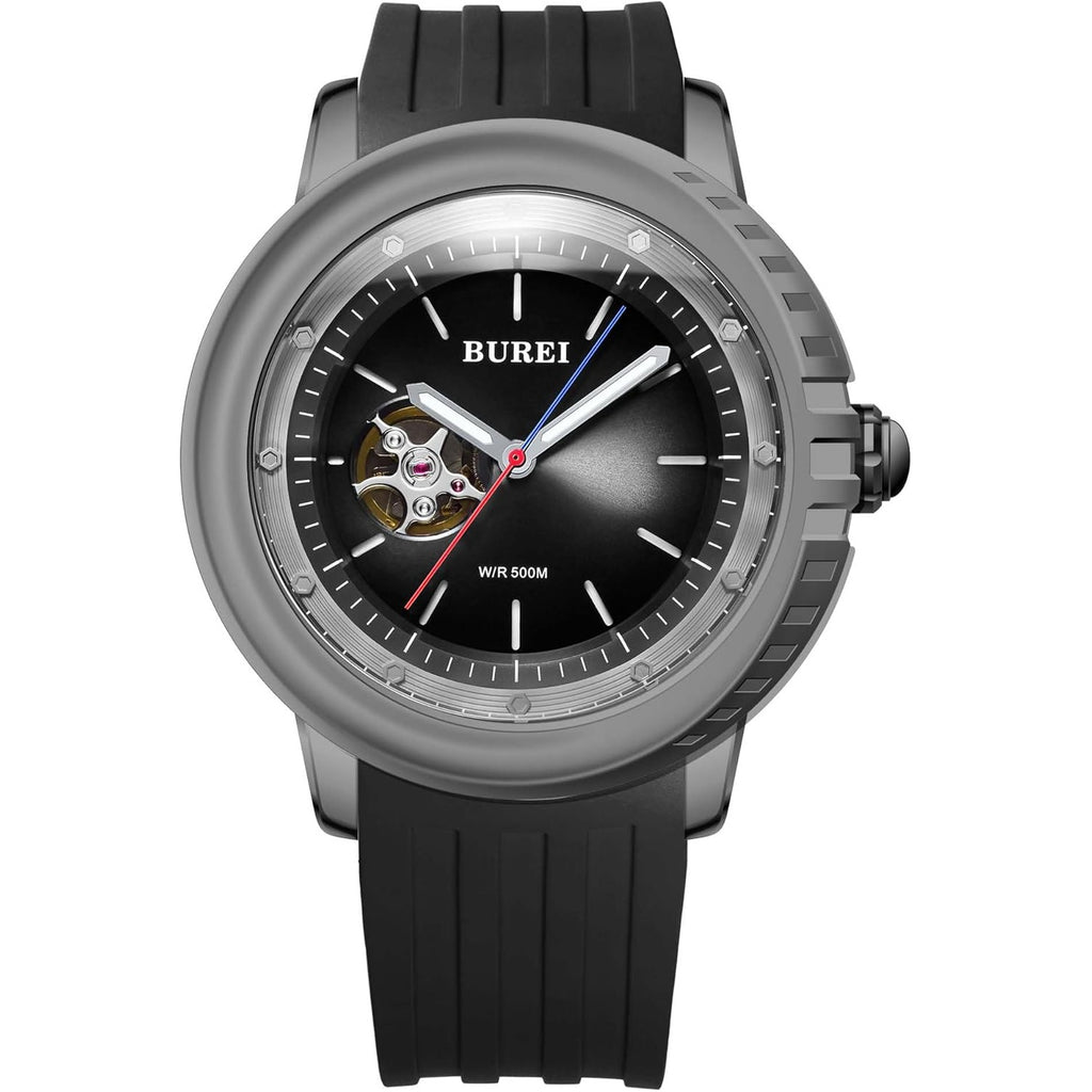 BUREI Men's Diving Watch 500 Meters Waterproof Mechanical Watch Large Dial Fashion Men's Watches Titanium Steel Dial Silicone Strap Luminous Pointer