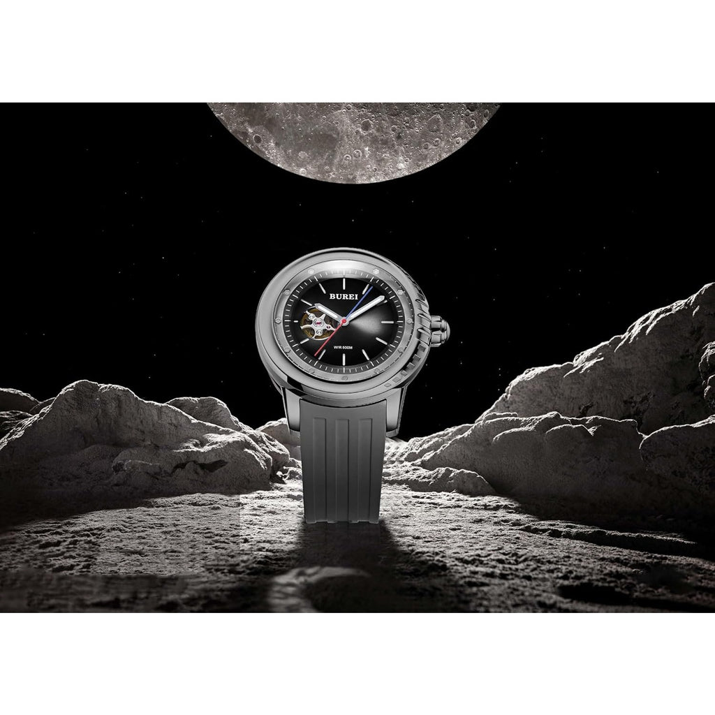 BUREI Men's Diving Watch 500 Meters Waterproof Mechanical Watch Large Dial Fashion Men's Watches Titanium Steel Dial Silicone Strap Luminous Pointer