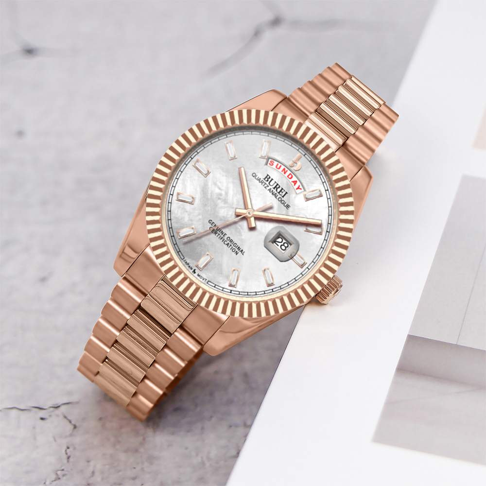 BUREI Mens Watch 41mm, Stainless Steel Analog Quartz, Waterproof with Calendar, Sapphire Crystal Dial, Business Casual Luxury Wristwatch