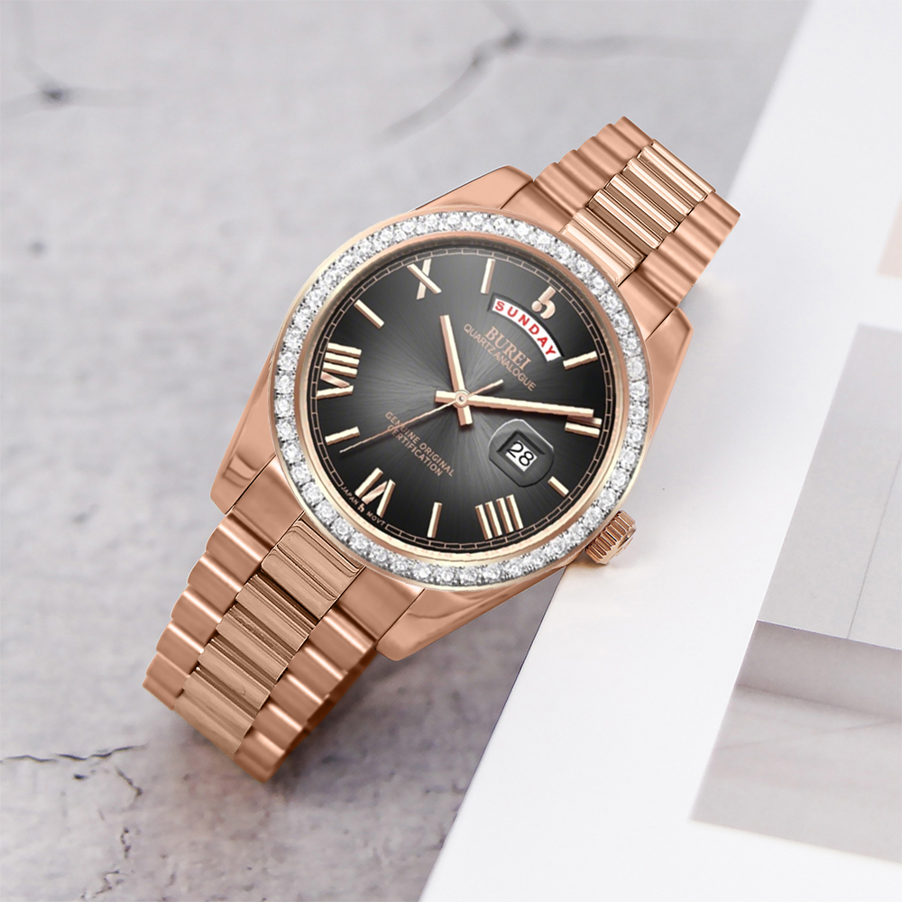 BUREI Mens Watch 41mm, Stainless Steel Analog Quartz, Waterproof with Calendar, Sapphire Crystal Dial, Business Casual Luxury Wristwatch