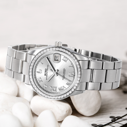 BUREI Luxury Automatic Watch 36mm, Fashion Waterproof Mechanical Watch, Adjustable Stainless Steel Two Tone Strap