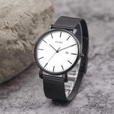 Men's Fashion Minimalist Wrist Watch Analog Blue Date with Silver Stainless Steel Mesh Band