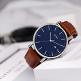 BUREI Men's Fashion Minimalist Wrist Watch Analog White Date with Brown Leather Band