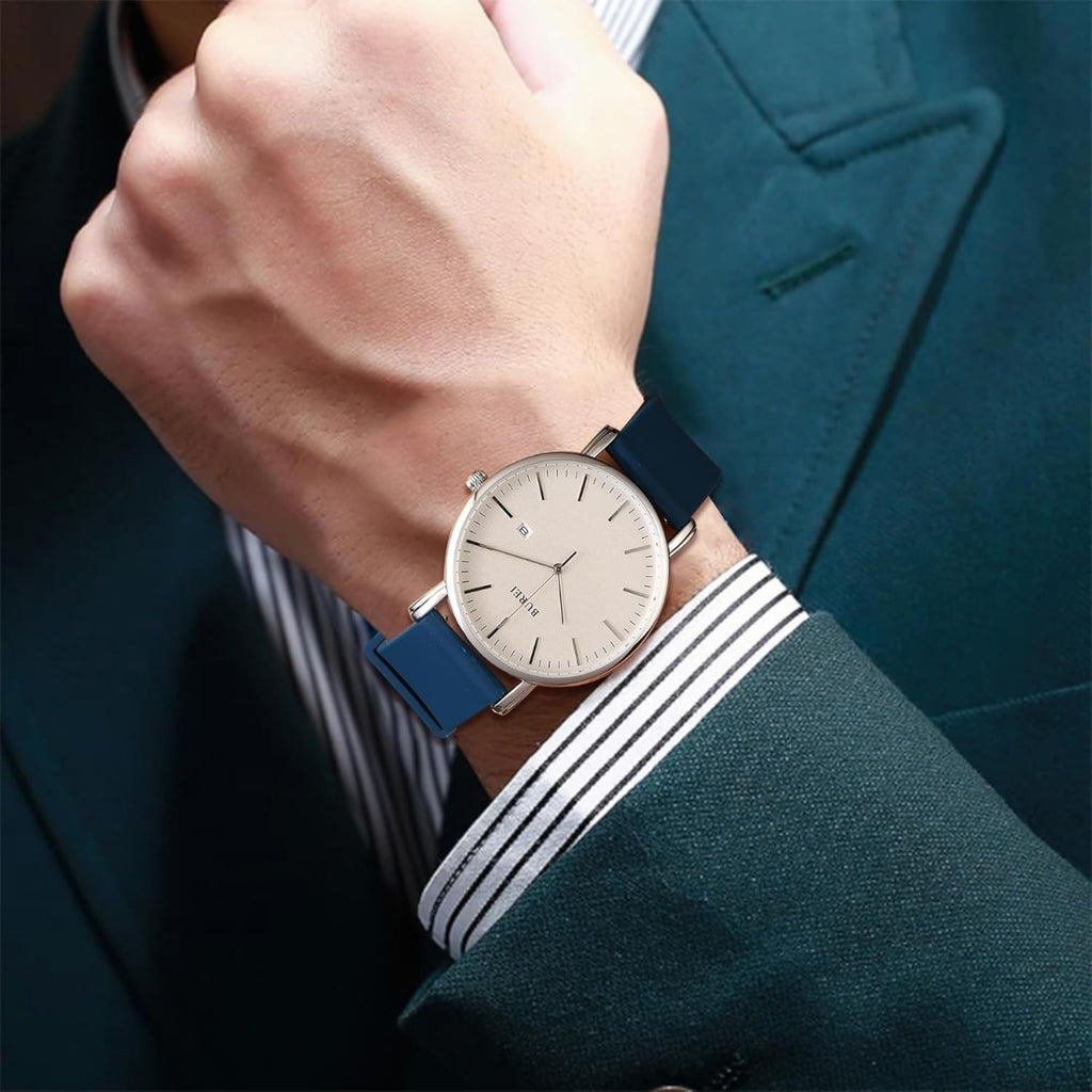 BUREI Men Watches Fashion Minimalist Analog Calendar Quartz Waterproof Watches for Men Women Student.