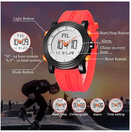 BUREI Mens Analog Digital Sport Watches with Alarm Stopwatch LED Backlight and Rubber Strap