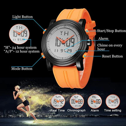 BUREI Mens Analog Digital Sport Watches with Alarm Stopwatch LED Backlight and Rubber Strap