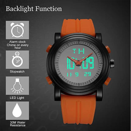 BUREI Mens Analog Digital Sport Watches with Alarm Stopwatch LED Backlight and Rubber Strap