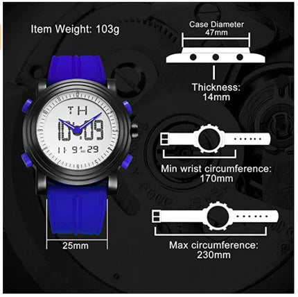 BUREI Mens Analog Digital Sport Watches with Alarm Stopwatch LED Backlight and Rubber Strap