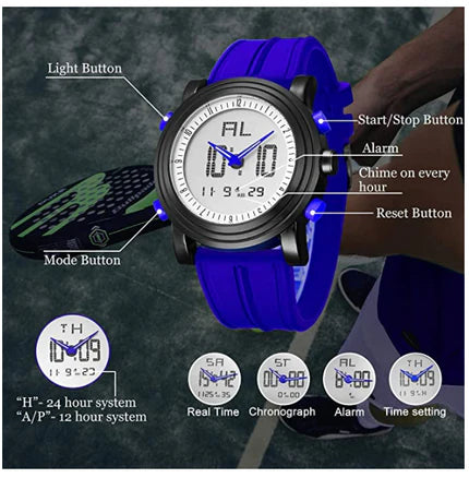 BUREI Mens Analog Digital Sport Watches with Alarm Stopwatch LED Backlight and Rubber Strap