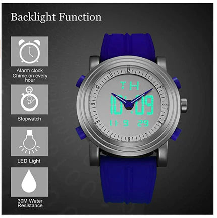 BUREI Mens Analog Digital Sport Watches with Alarm Stopwatch LED Backlight and Rubber Strap