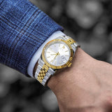 BUREI Men's Automatic Watch Analog Dial with Date Window Sapphire Crystal Stainless Steel Band and Case