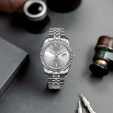BUREI Men's Automatic Watch Analog Dial with Date Window Sapphire Crystal Stainless Steel Band and Case