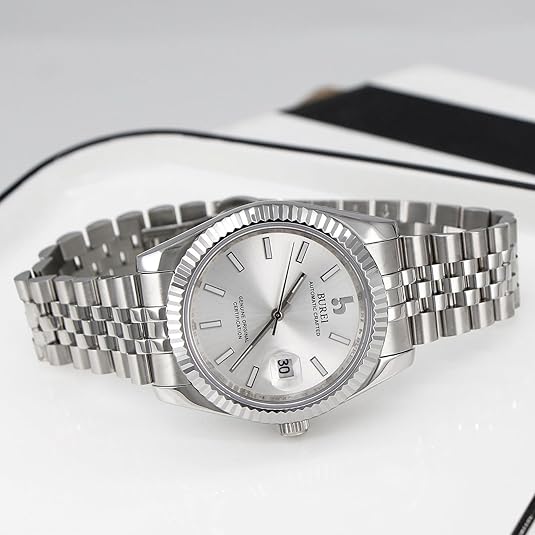 BUREI Men's Automatic Watch Analog Dial with Date Window Sapphire Crystal Stainless Steel Band and Case