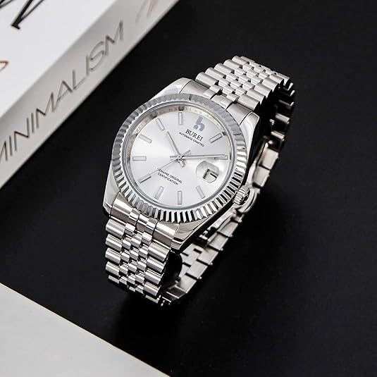 BUREI Men's Automatic Watch Analog Dial with Date Window Sapphire Crystal Stainless Steel Band and Case