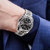 BUREI Men's Automatic Watch Analog Dial with Date Window Sapphire Crystal Stainless Steel Band and Case