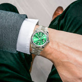 BUREI Mens Luxury Analog Quartz Watches Black Dial Date Display Sapphire Crystal Lens with Two Tones Stainless Steel Band