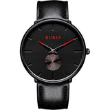 BUREI Men's Quartz Watch Black Minimalist Analog Ultra Thin Waist Watch Simple Style Stainless Steel Mesh Band