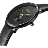 BUREI Men's Quartz Watch Black Minimalist Analog Ultra Thin Waist Watch Simple Style Stainless Steel Mesh Band