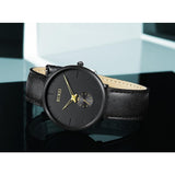 BUREI Men's Quartz Watch Black Minimalist Analog Ultra Thin Waist Watch Simple Style Stainless Steel Mesh Band