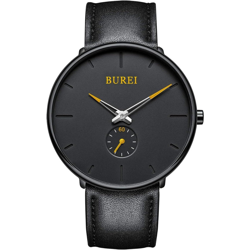 BUREI Men's Quartz Watch Black Minimalist Analog Ultra Thin Waist Watch Simple Style Stainless Steel Mesh Band
