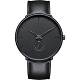 BUREI Men's Quartz Watch Black Minimalist Analog Ultra Thin Waist Watch Simple Style Stainless Steel Mesh Band