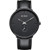 BUREI Men's Quartz Watch Black Minimalist Analog Ultra Thin Waist Watch Simple Style Stainless Steel Mesh Band