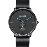 BUREI Men's Fashion Minimalist Wrist Quartz Watches with Stainless Steel Black Dial and Mesh Band