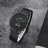 BUREI Men's Fashion Minimalist Wrist Quartz Watches with Stainless Steel Black Dial and Mesh Band