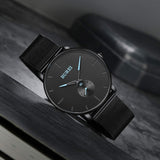 BUREI Men's Fashion Minimalist Wrist Quartz Watches with Stainless Steel Black Dial and Mesh Band