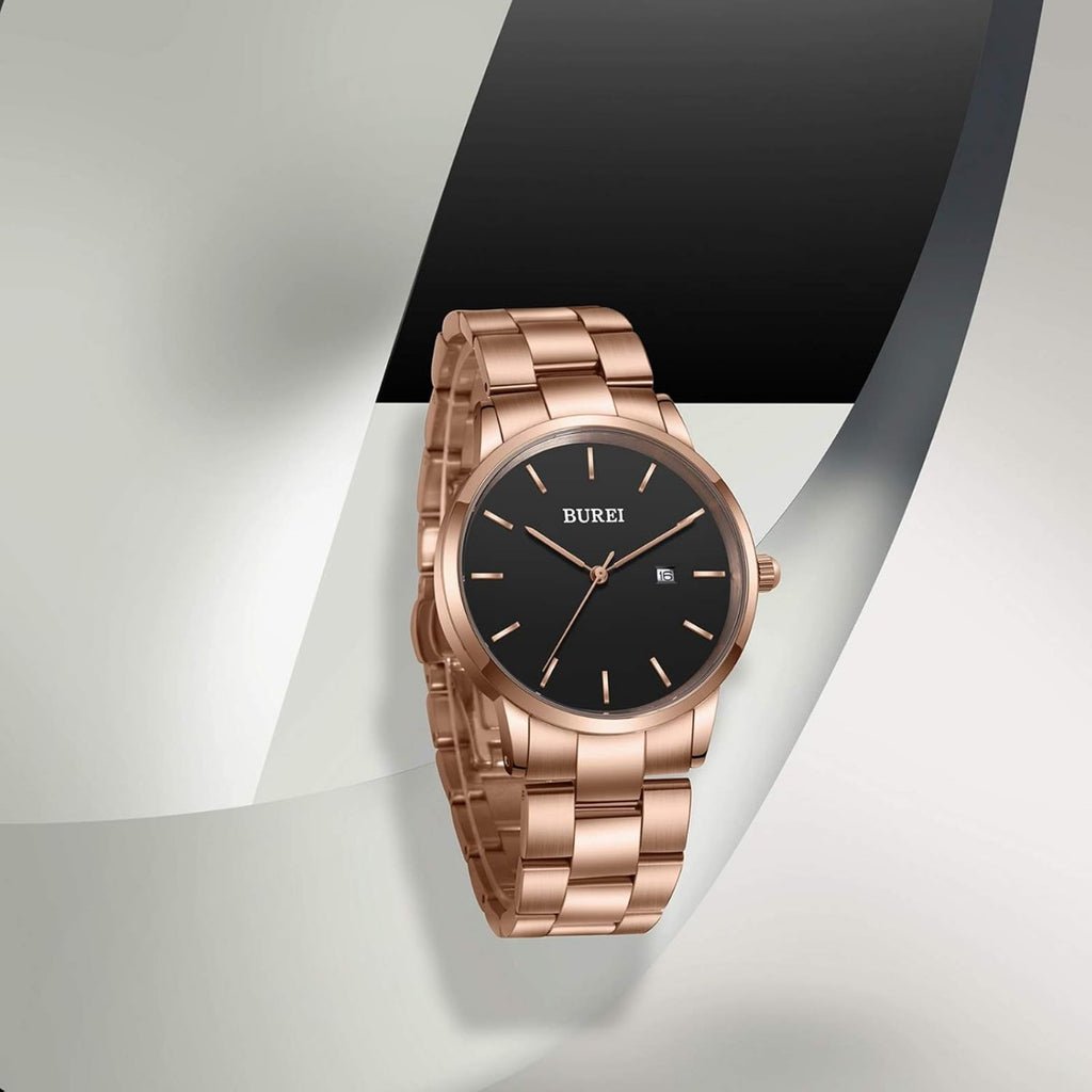 BUREI Men's Stainless Steel Luxury Watches Fashion Analog Quartz Watches for Men Classic Dress Steel Men's Watch 42mm Watches for Men