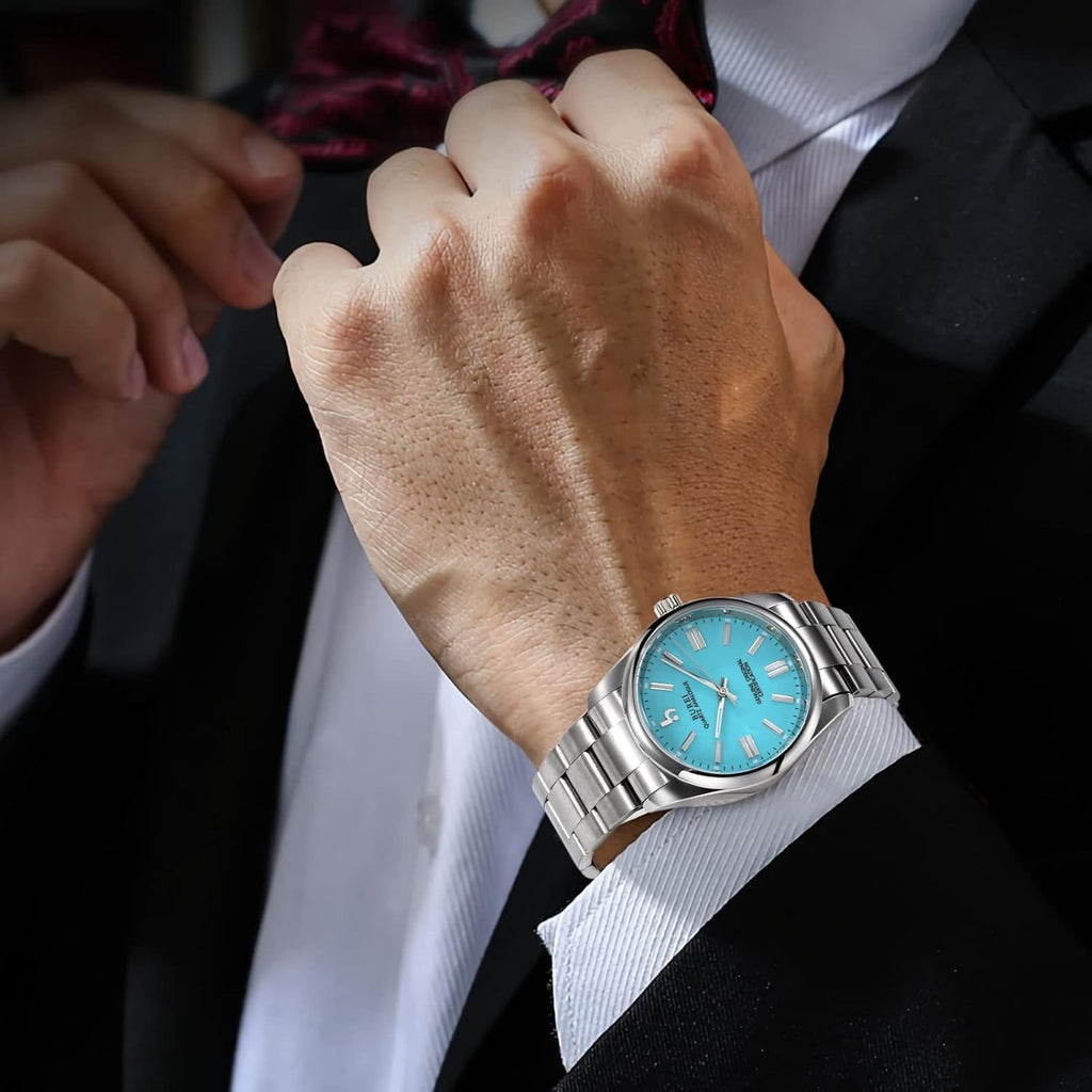 BUREI Men's Stainless Steel Fashion Watch Japan Movement Quartz Wristwatches for Men 41mm Luxury Round Watch