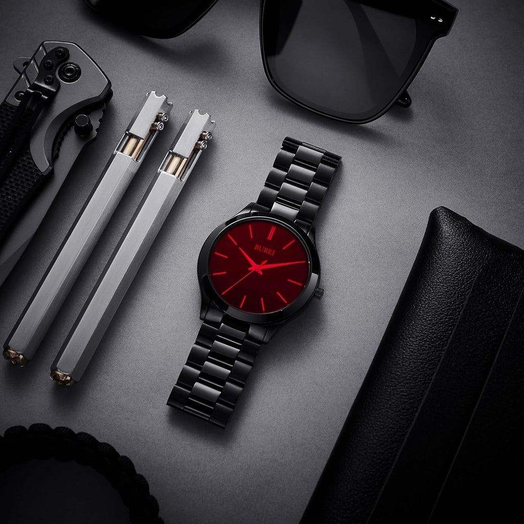 BUREI men's stainless steel fashion business watch japanese movement quartz watch men's 41mm luxury round watch