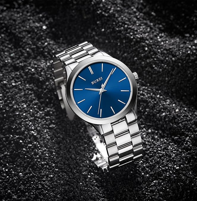 BUREI men's stainless steel fashion business watch japanese movement quartz watch men's 41mm luxury round watch