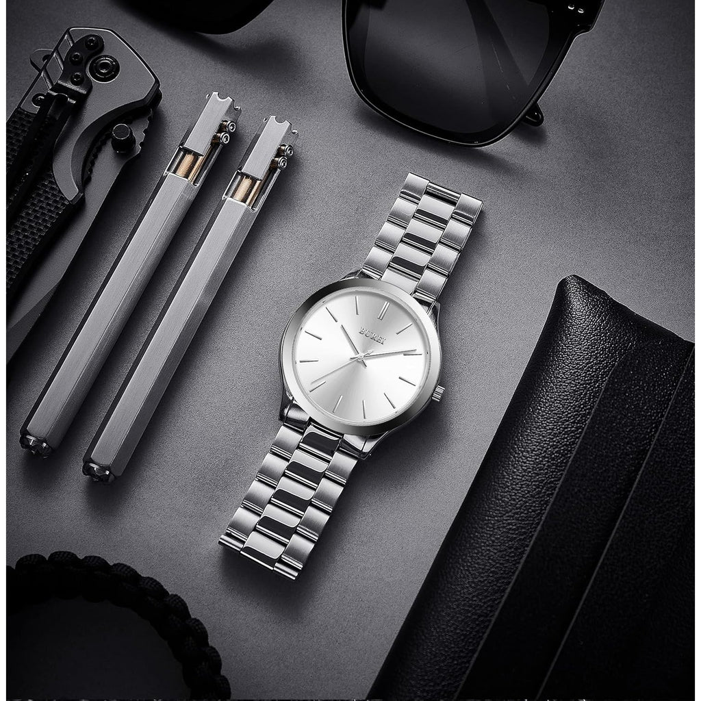 BUREI men's stainless steel fashion business watch japanese movement quartz watch men's 41mm luxury round watch