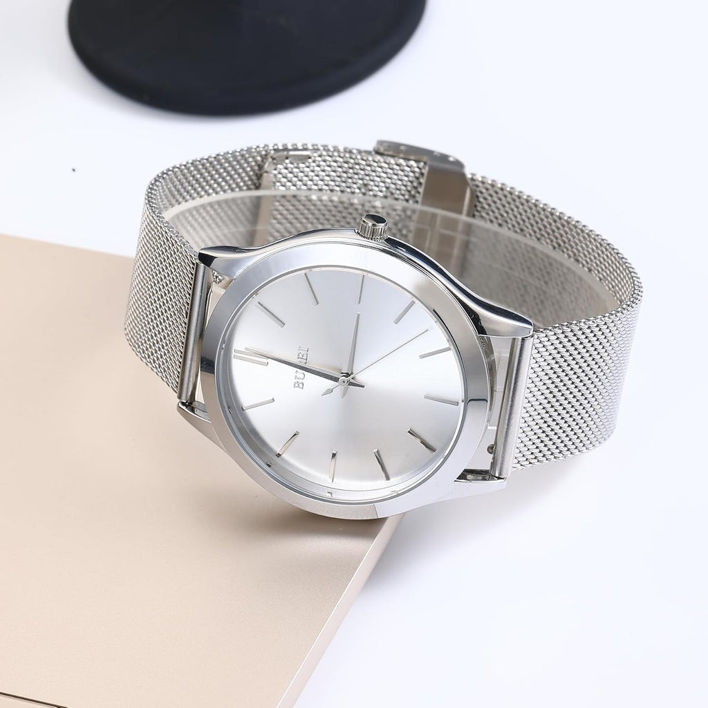 BUREI Men Watches Fashion Business Analog Stainless Steel Quartz Waterproof Watches for Men,Gifts for Men