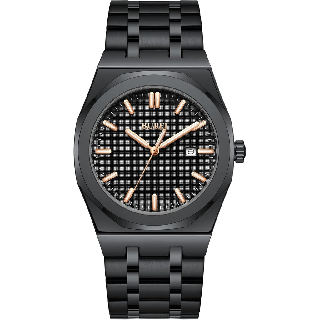 BUREI Fashion Minimalist Business Men's Wrist Watches Stainless Steel Waterproof Quartz Watch for Man