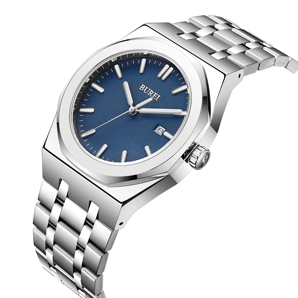 BUREI Fashion Minimalist Business Men's Wrist Watches Stainless Steel Waterproof Quartz Watch for Man