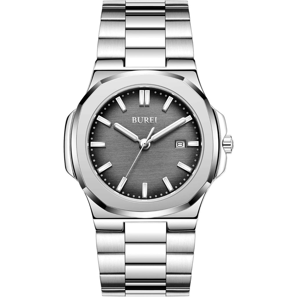 BUREI Men's Watch Business Quartz Men's Luxury Watch Stainless Steel Waterproof Watch Fashion Casual Watches for Men