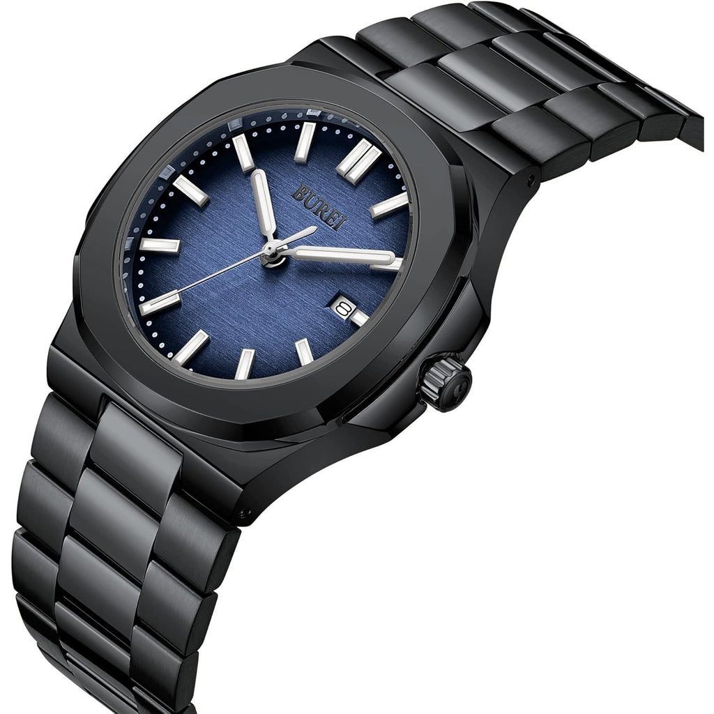 BUREI Men's Watch Business Quartz Men's Luxury Watch Stainless Steel Waterproof Watch Fashion Casual Watches for Men
