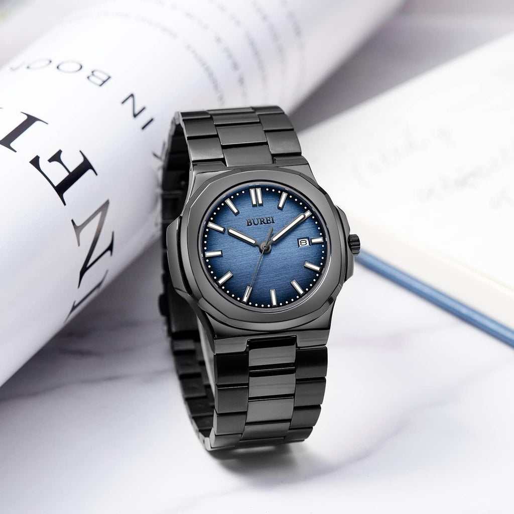 BUREI Men's Watch Business Quartz Men's Luxury Watch Stainless Steel Waterproof Watch Fashion Casual Watches for Men
