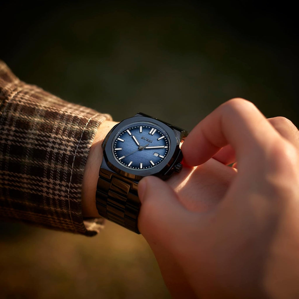 BUREI Men's Watch Business Quartz Men's Luxury Watch Stainless Steel Waterproof Watch Fashion Casual Watches for Men