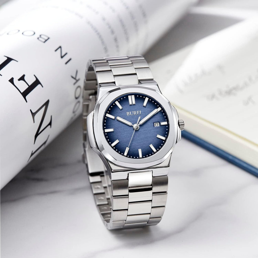 BUREI Men's Watch Business Quartz Men's Luxury Watch Stainless Steel Waterproof Watch Fashion Casual Watches for Men