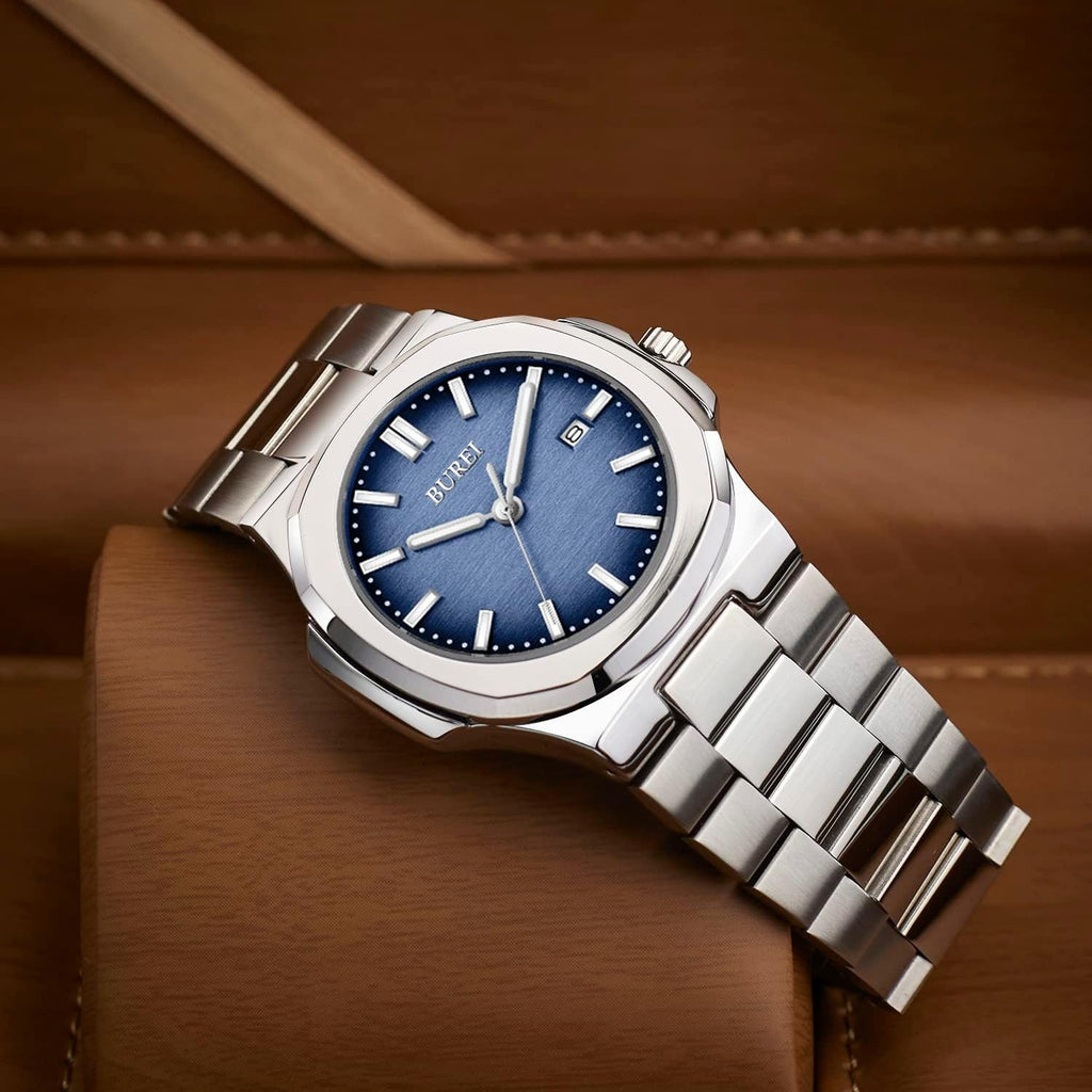BUREI Men's Watch Business Quartz Men's Luxury Watch Stainless Steel Waterproof Watch Fashion Casual Watches for Men