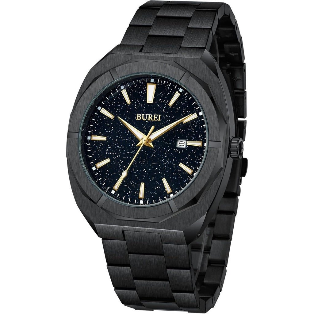 BUREI Fashion Quartz Watch for Men Watch Analog Date Watch with Stainless Steel Band Waterproof Classic Watches for Men