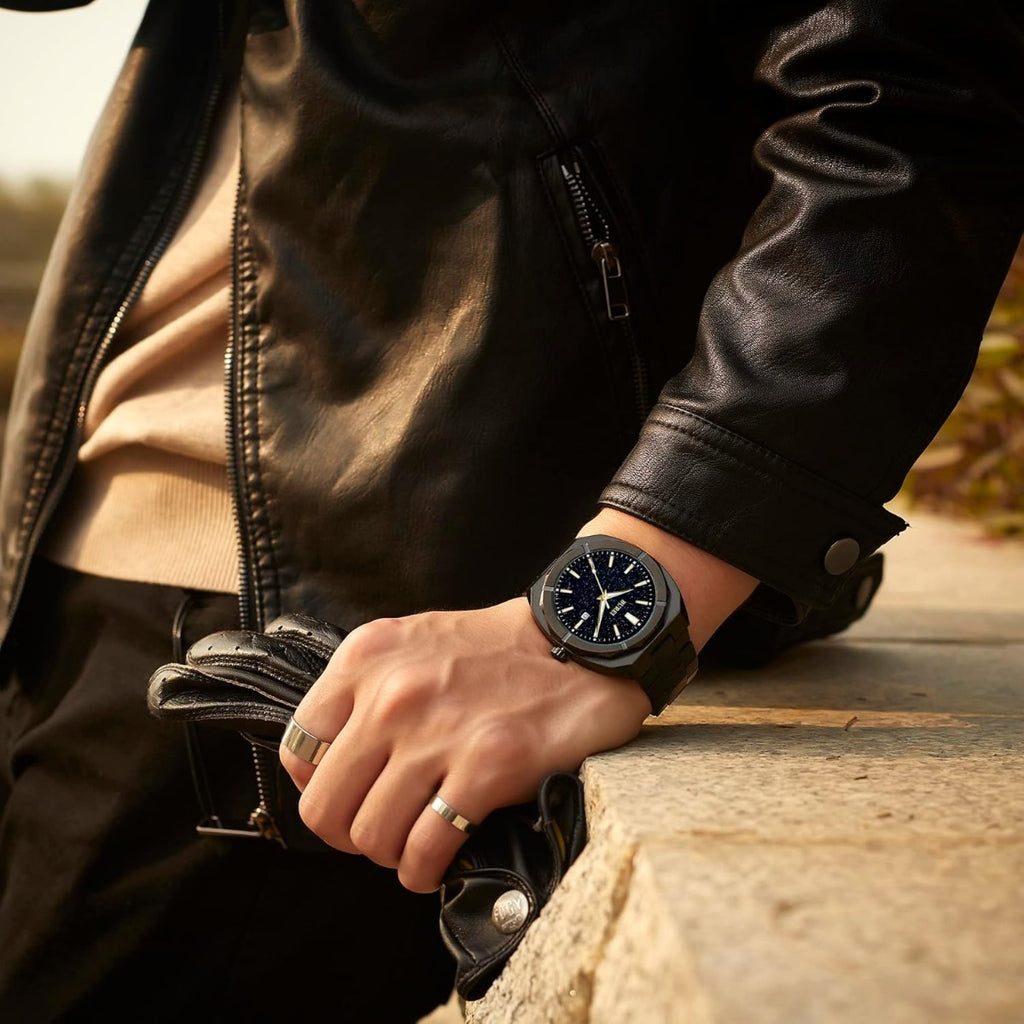 BUREI Fashion Quartz Watch for Men Watch Analog Date Watch with Stainless Steel Band Waterproof Classic Watches for Men