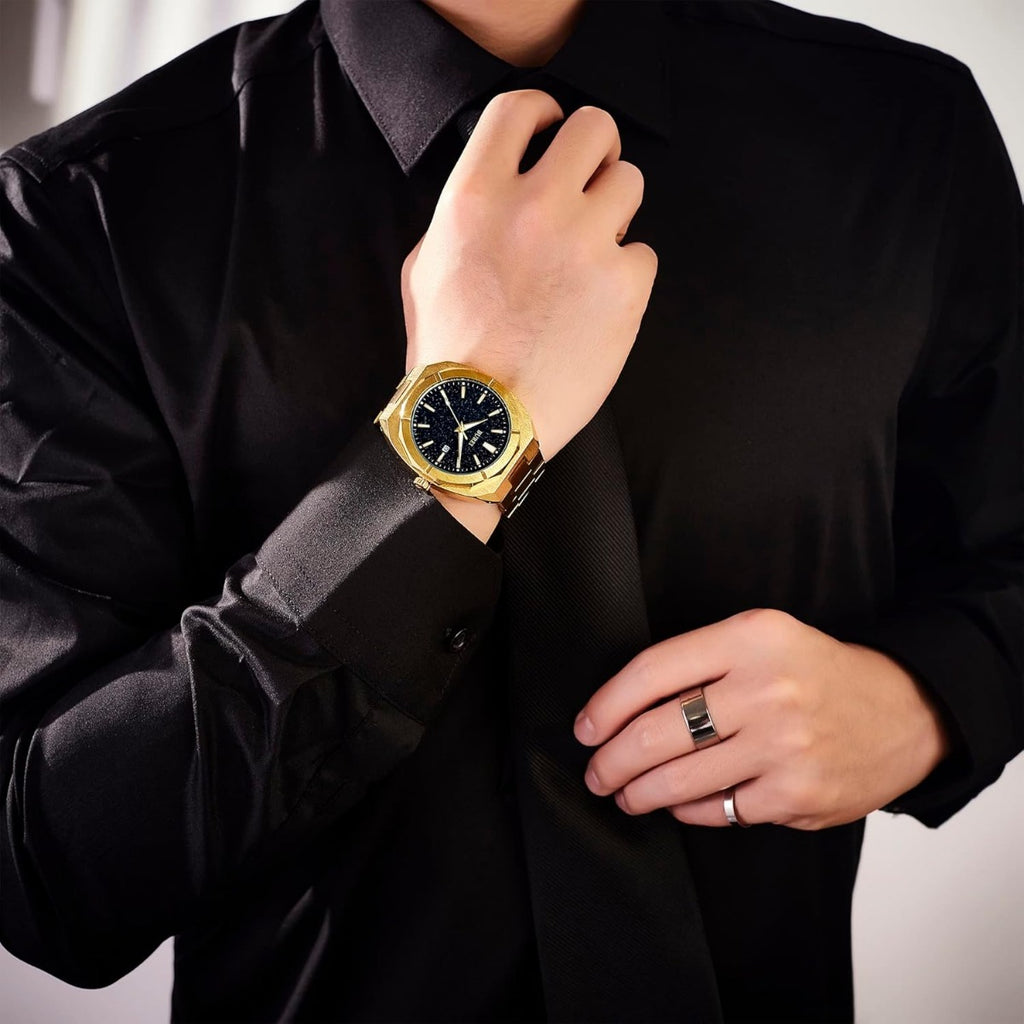 BUREI Fashion Quartz Watch for Men Watch Analog Date Watch with Stainless Steel Band Waterproof Classic Watches for Men