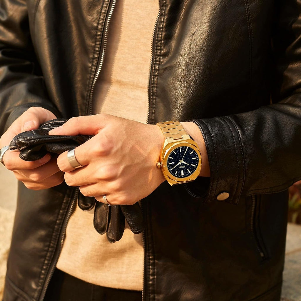 BUREI Fashion Quartz Watch for Men Watch Analog Date Watch with Stainless Steel Band Waterproof Classic Watches for Men